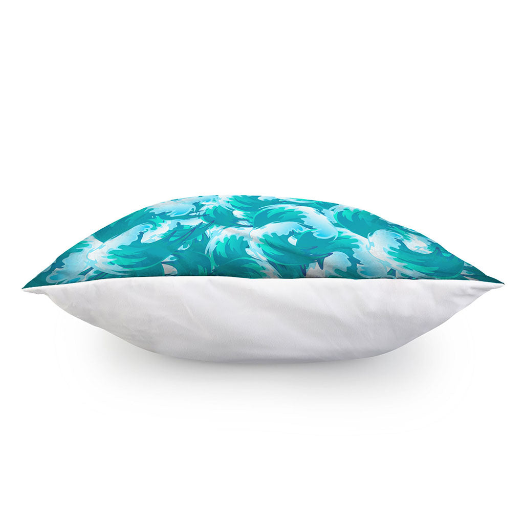 Blue Surfing Wave Pattern Print Pillow Cover