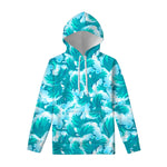 Blue Surfing Wave Pattern Print Pullover Hoodie