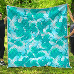 Blue Surfing Wave Pattern Print Quilt