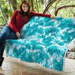 Blue Surfing Wave Pattern Print Quilt