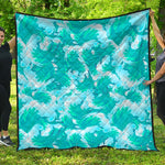 Blue Surfing Wave Pattern Print Quilt