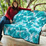 Blue Surfing Wave Pattern Print Quilt