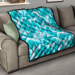 Blue Surfing Wave Pattern Print Quilt