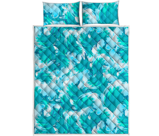 Blue Surfing Wave Pattern Print Quilt Bed Set