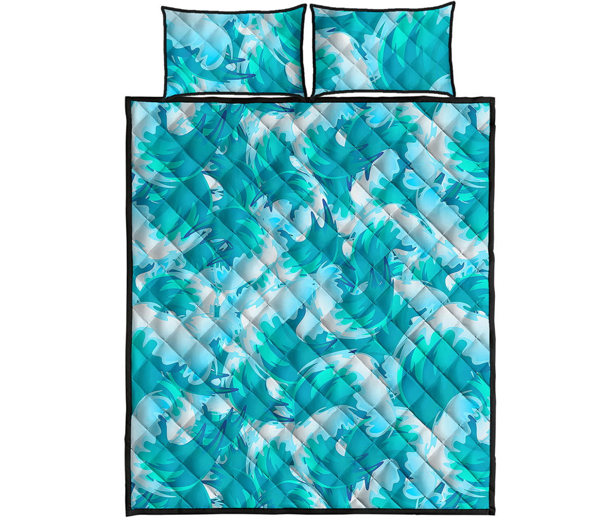 Blue Surfing Wave Pattern Print Quilt Bed Set