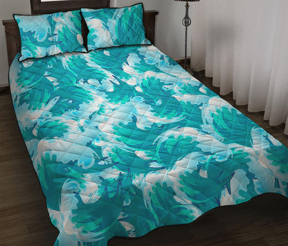 Blue Surfing Wave Pattern Print Quilt Bed Set