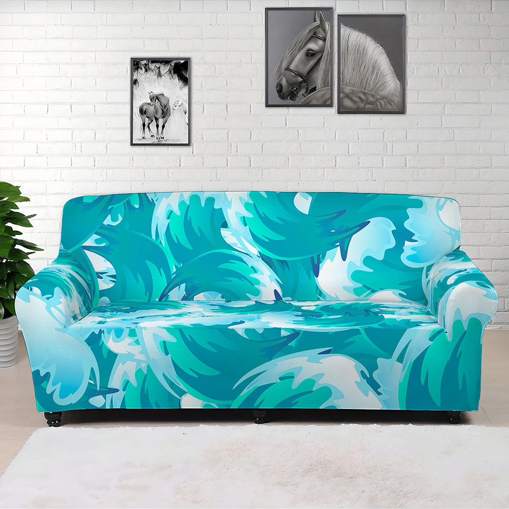 Blue Surfing Wave Pattern Print Sofa Cover