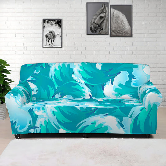 Blue Surfing Wave Pattern Print Sofa Cover