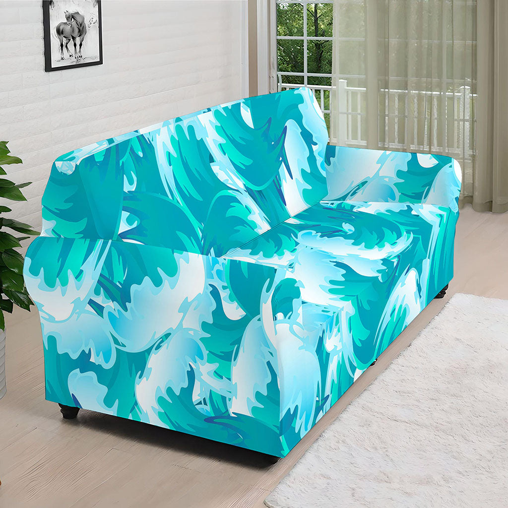 Blue Surfing Wave Pattern Print Sofa Cover