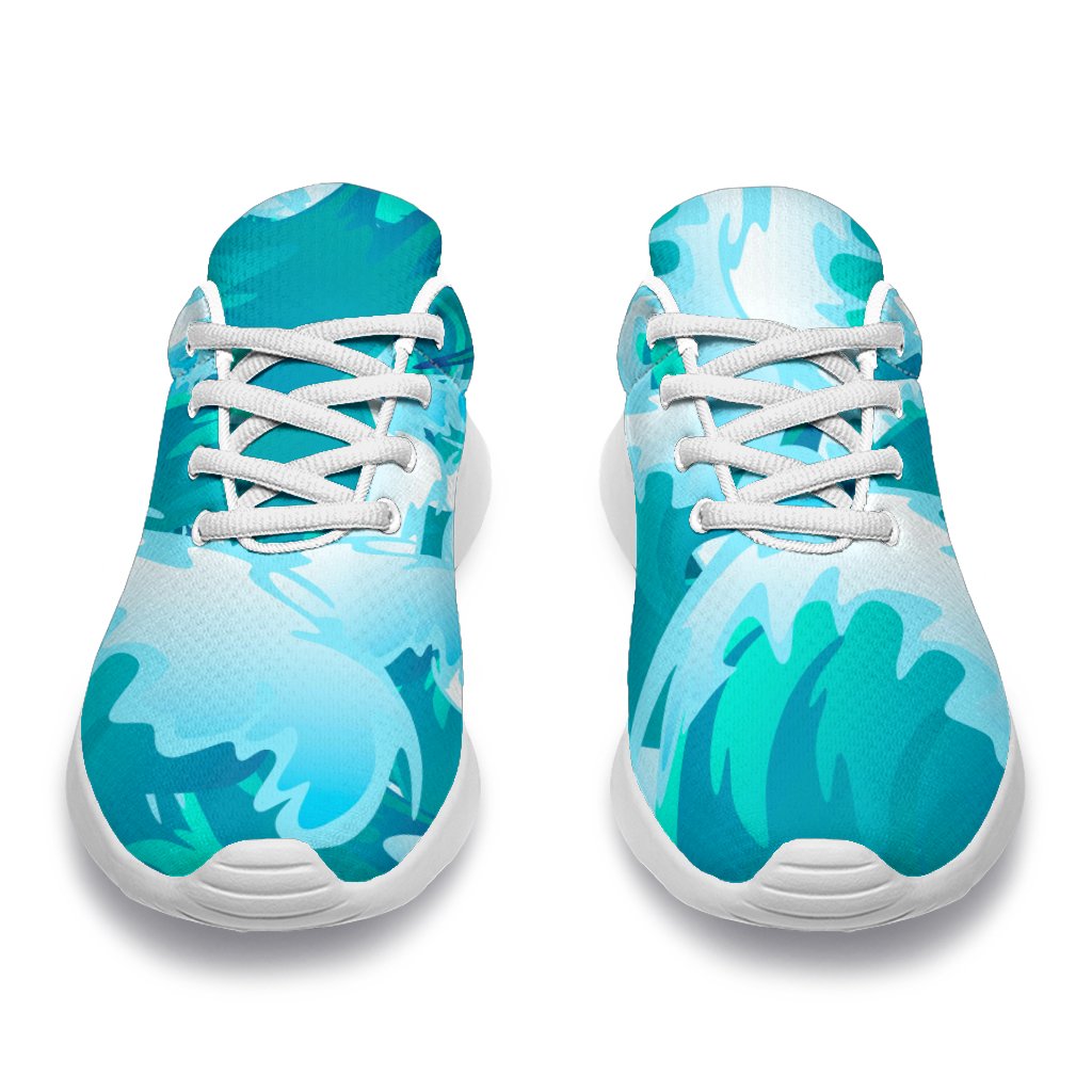 Blue Surfing Wave Pattern Print Sport Shoes GearFrost