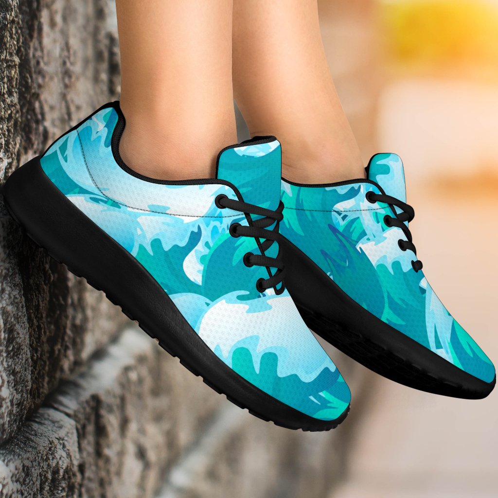 Blue Surfing Wave Pattern Print Sport Shoes GearFrost