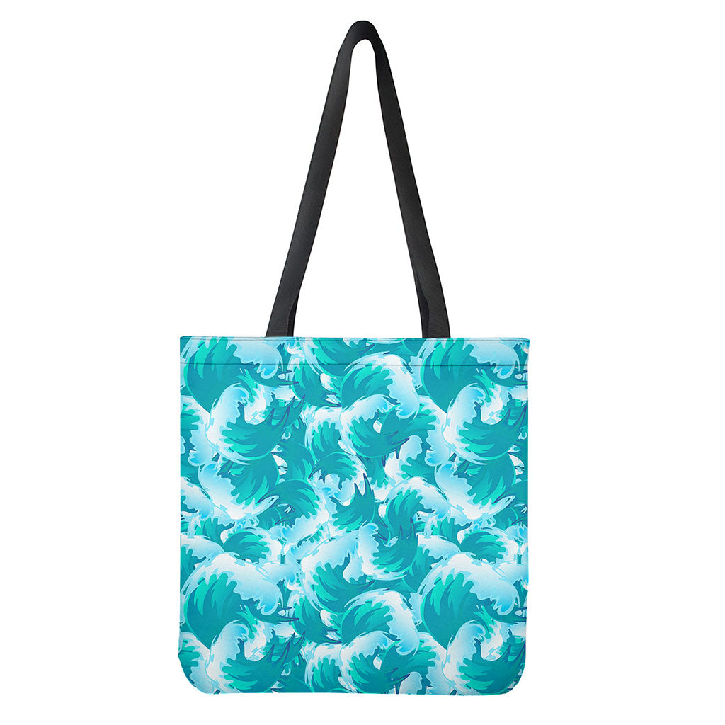 Blue Surfing Wave Pattern Print Tote Bag