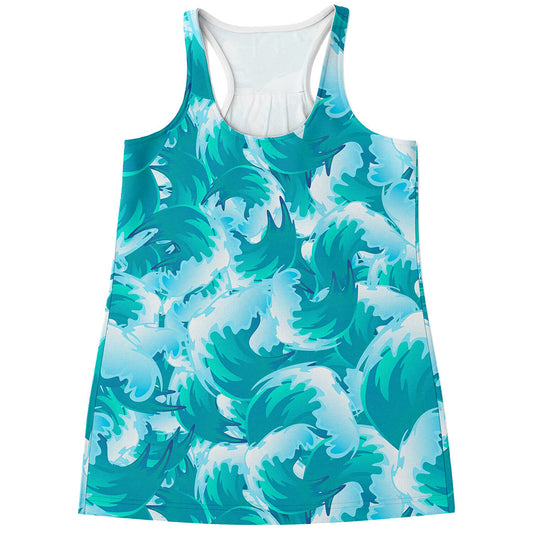 Blue Surfing Wave Pattern Print Women's Racerback Tank Top
