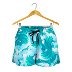 Blue Surfing Wave Pattern Print Women's Shorts