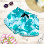 Blue Surfing Wave Pattern Print Women's Shorts