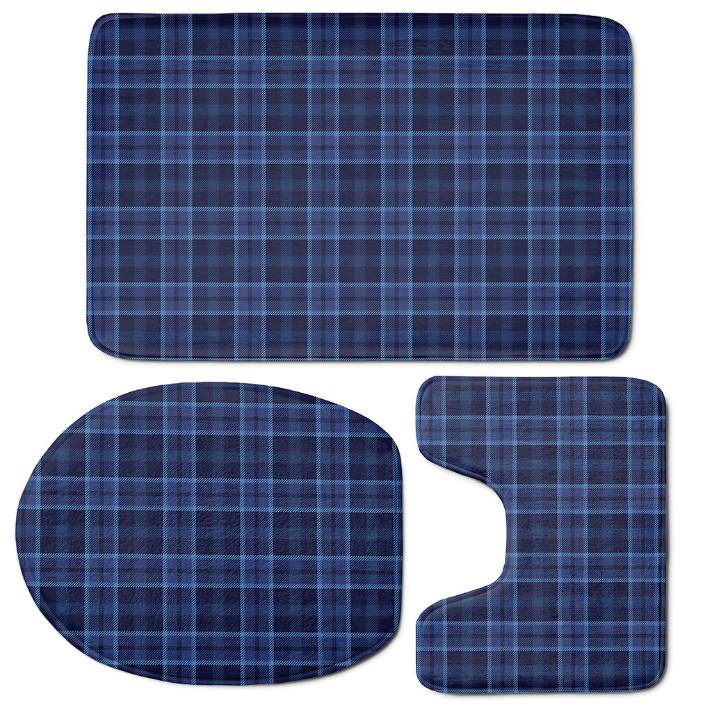 Blue Tartan Pattern Print 3 Piece Bath Mat Set