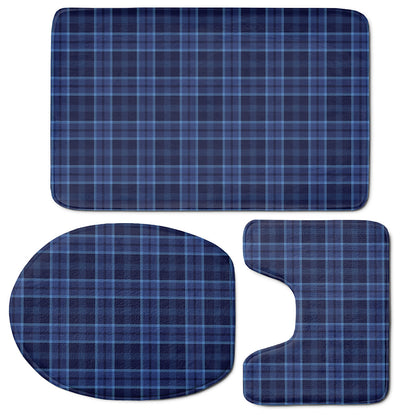 Blue Tartan Pattern Print 3 Piece Bath Mat Set