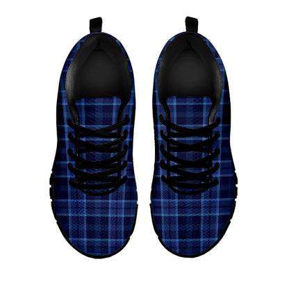Blue Tartan Pattern Print Black Sneakers