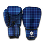 Blue Tartan Pattern Print Boxing Gloves