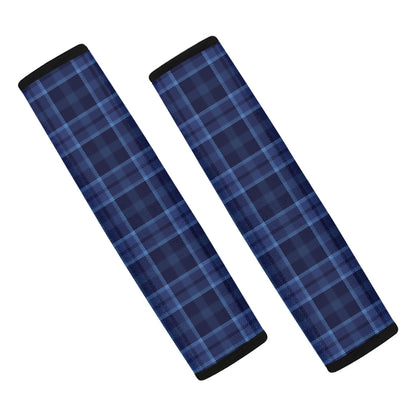 Blue Tartan Pattern Print Car Seat Belt Covers