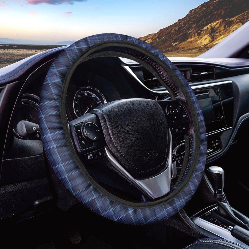 Blue Tartan Pattern Print Car Steering Wheel Cover