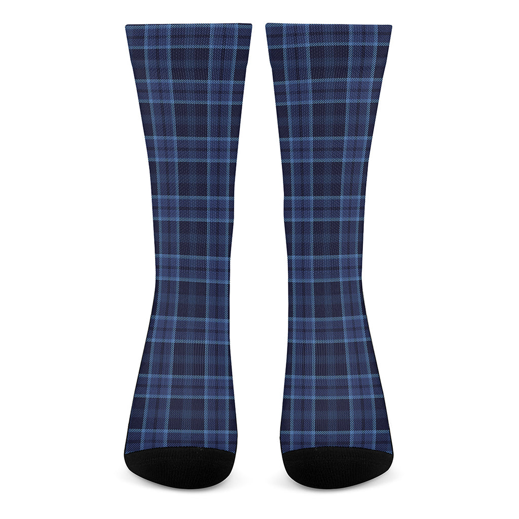 Blue Tartan Pattern Print Crew Socks