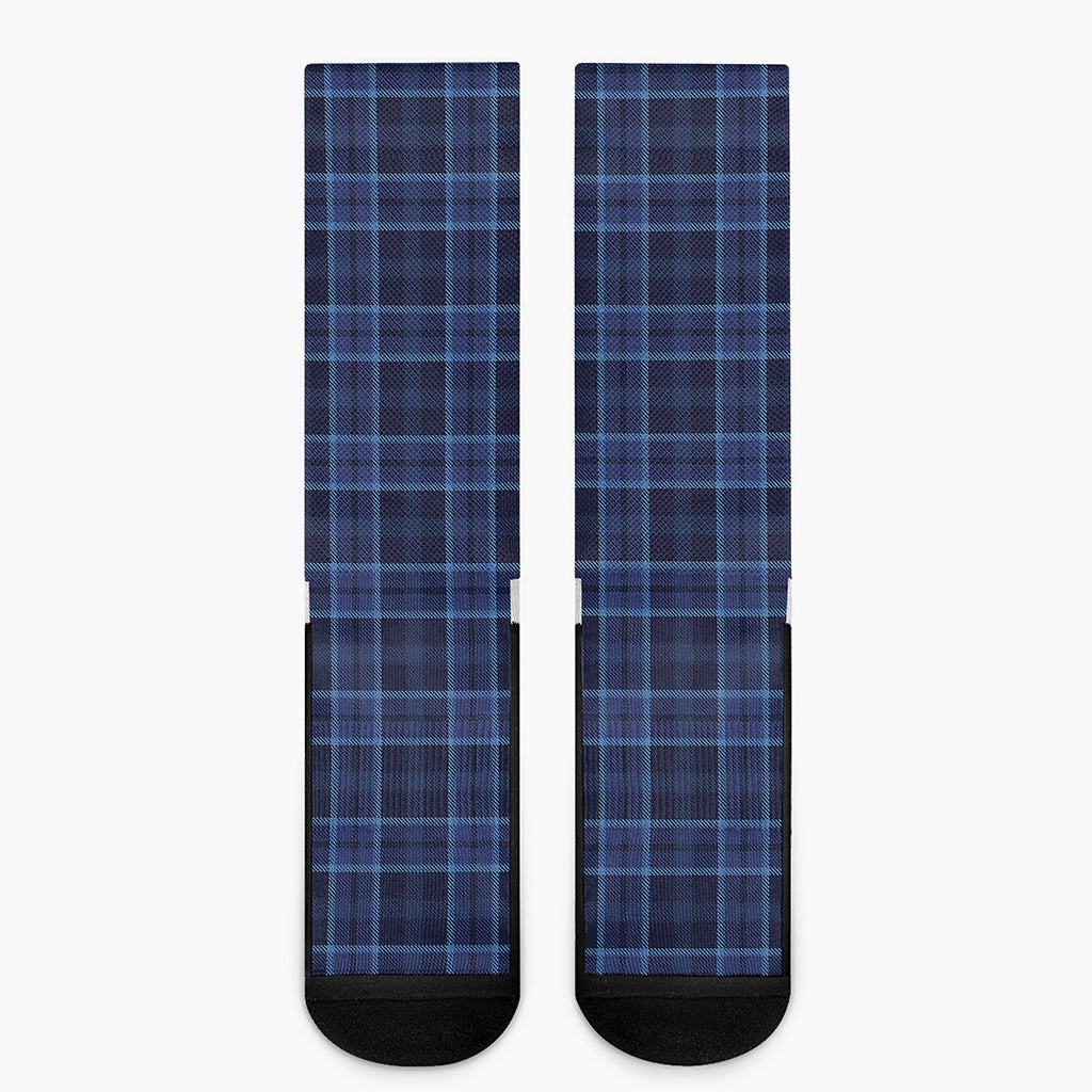 Blue Tartan Pattern Print Crew Socks