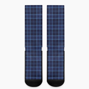 Blue Tartan Pattern Print Crew Socks