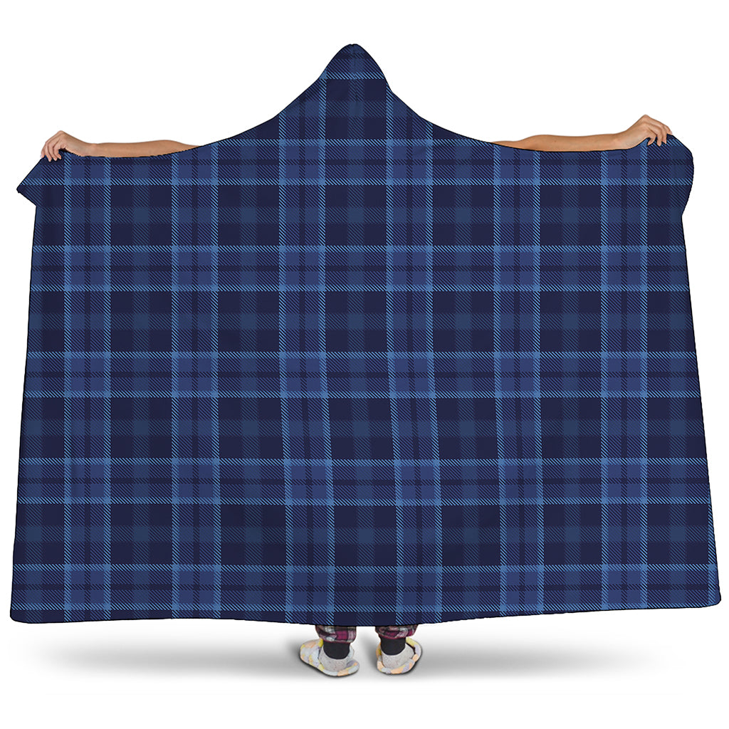 Blue Tartan Pattern Print Hooded Blanket