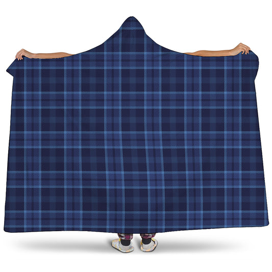 Blue Tartan Pattern Print Hooded Blanket