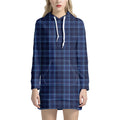 Blue Tartan Pattern Print Pullover Hoodie Dress