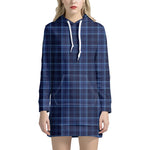 Blue Tartan Pattern Print Hoodie Dress