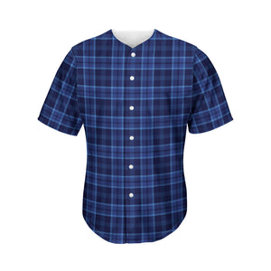 Blue Tartan Pattern Print Men's Baseball Jersey