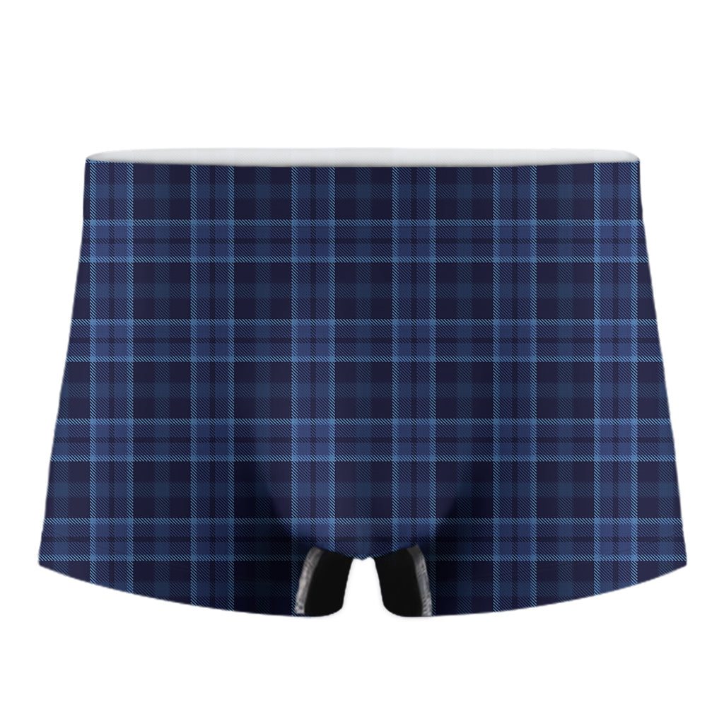 Blue Tartan Pattern Print Men's Boxer Briefs