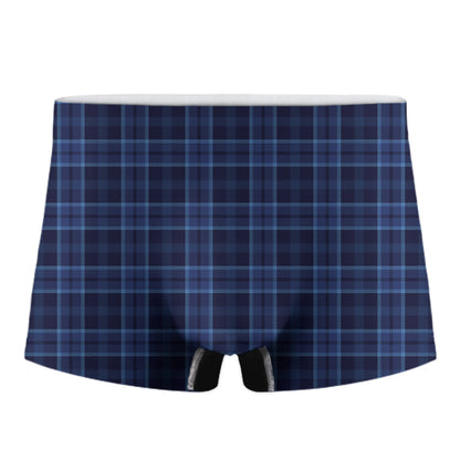 Blue Tartan Pattern Print Men's Boxer Briefs