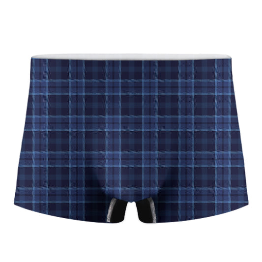 Blue Tartan Pattern Print Men's Boxer Briefs