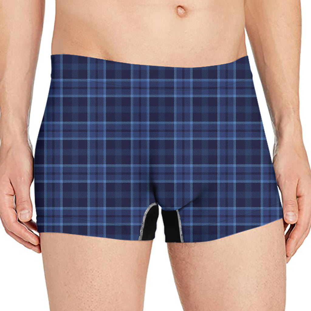 Blue Tartan Pattern Print Men's Boxer Briefs