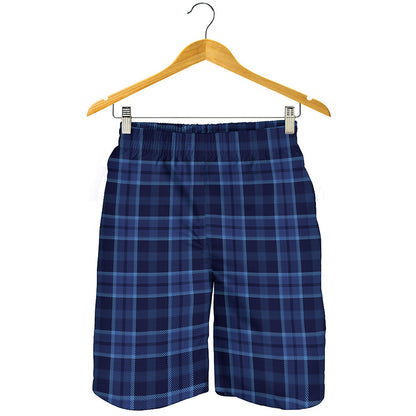 Blue Tartan Pattern Print Men's Shorts