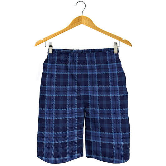 Blue Tartan Pattern Print Men's Shorts