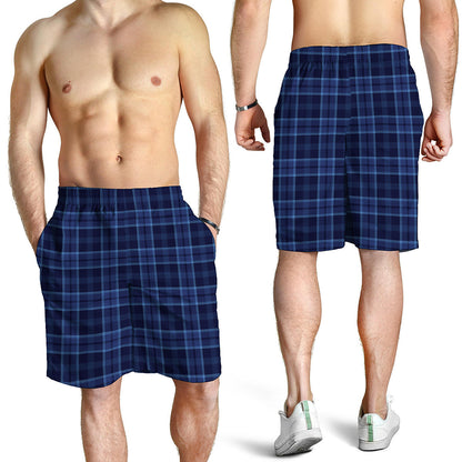 Blue Tartan Pattern Print Men's Shorts