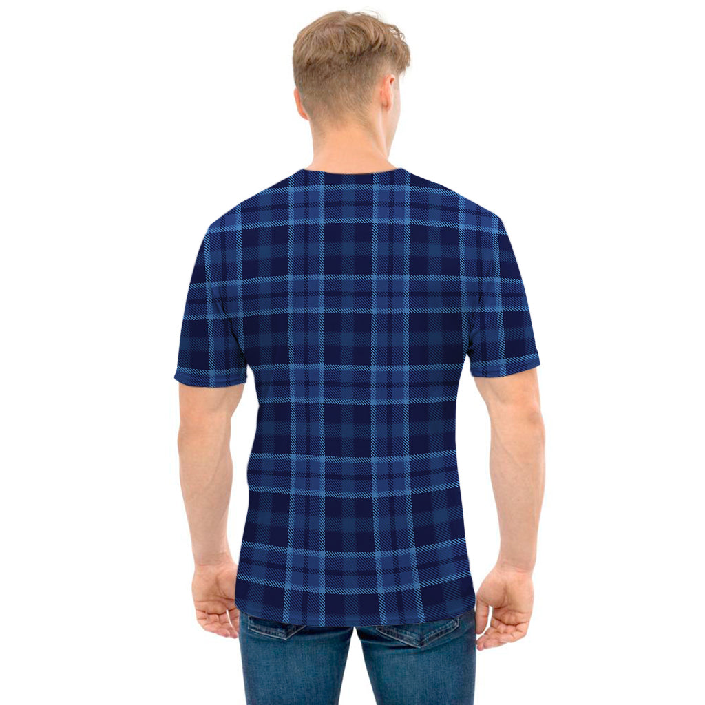 Blue Tartan Pattern Print Men's T-Shirt