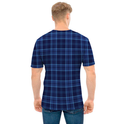 Blue Tartan Pattern Print Men's T-Shirt