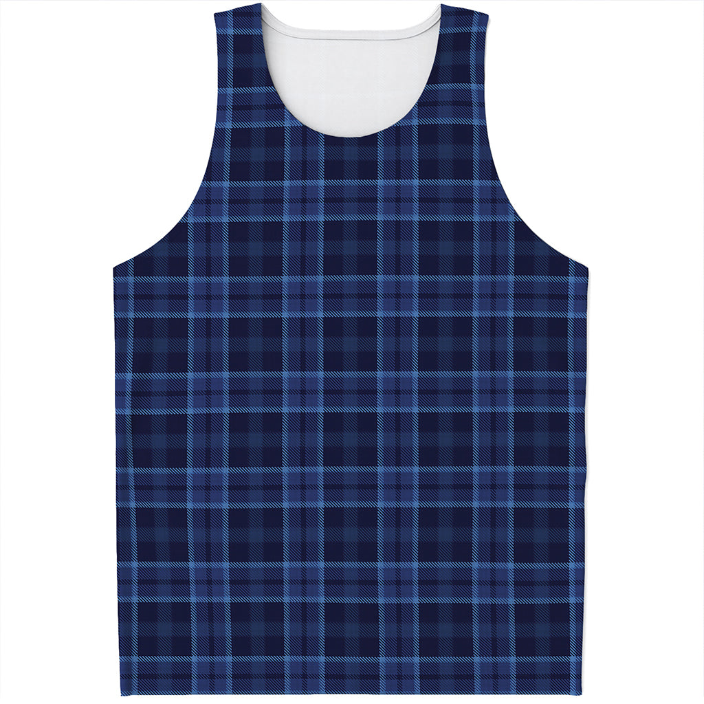 Blue Tartan Pattern Print Men's Tank Top