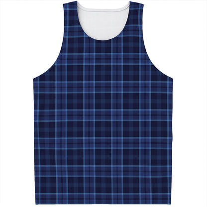 Blue Tartan Pattern Print Men's Tank Top