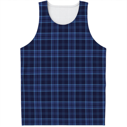 Blue Tartan Pattern Print Men's Tank Top