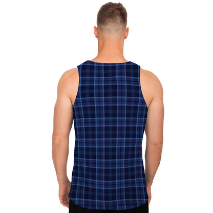 Blue Tartan Pattern Print Men's Tank Top