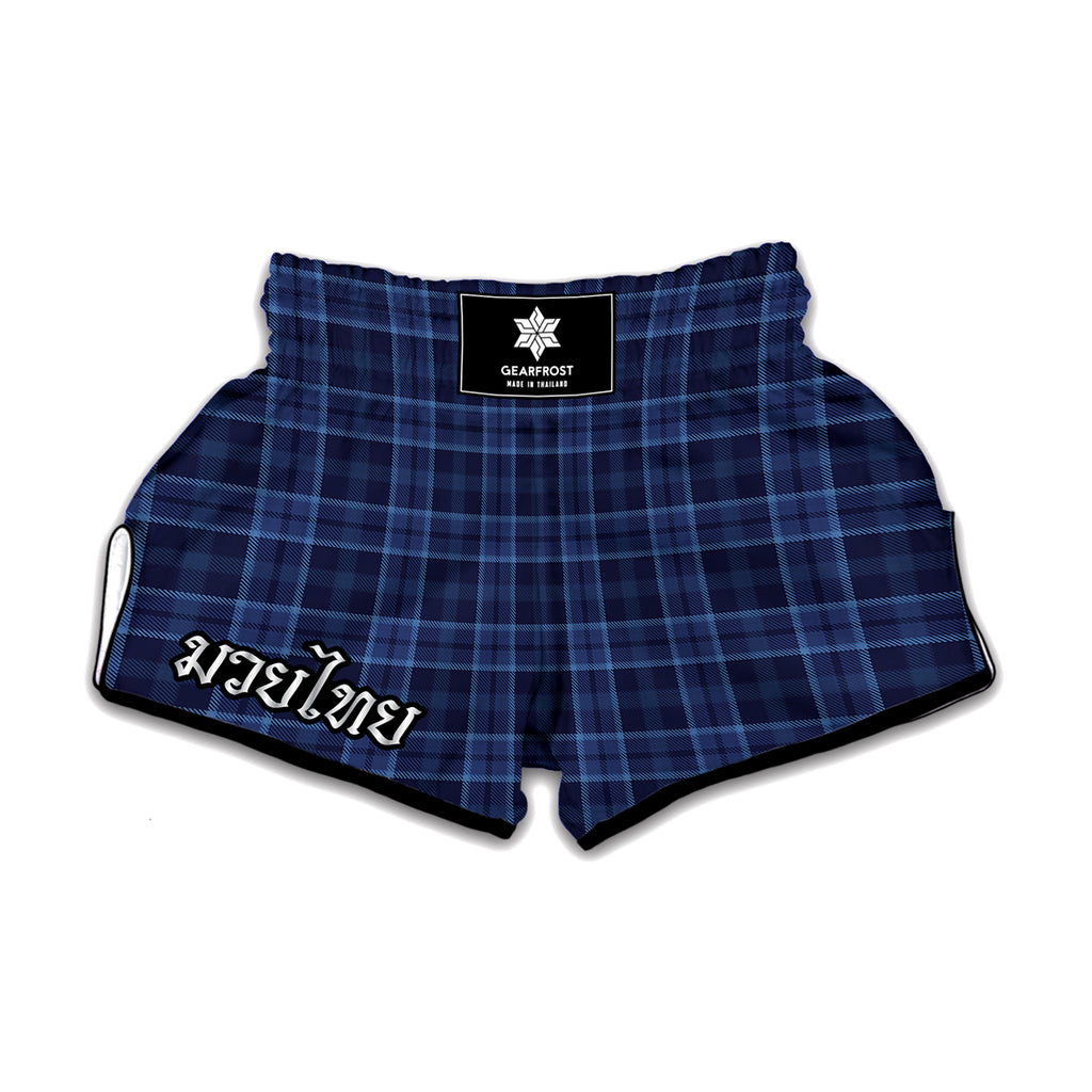 Blue Tartan Pattern Print Muay Thai Boxing Shorts