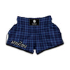 Blue Tartan Pattern Print Muay Thai Boxing Shorts