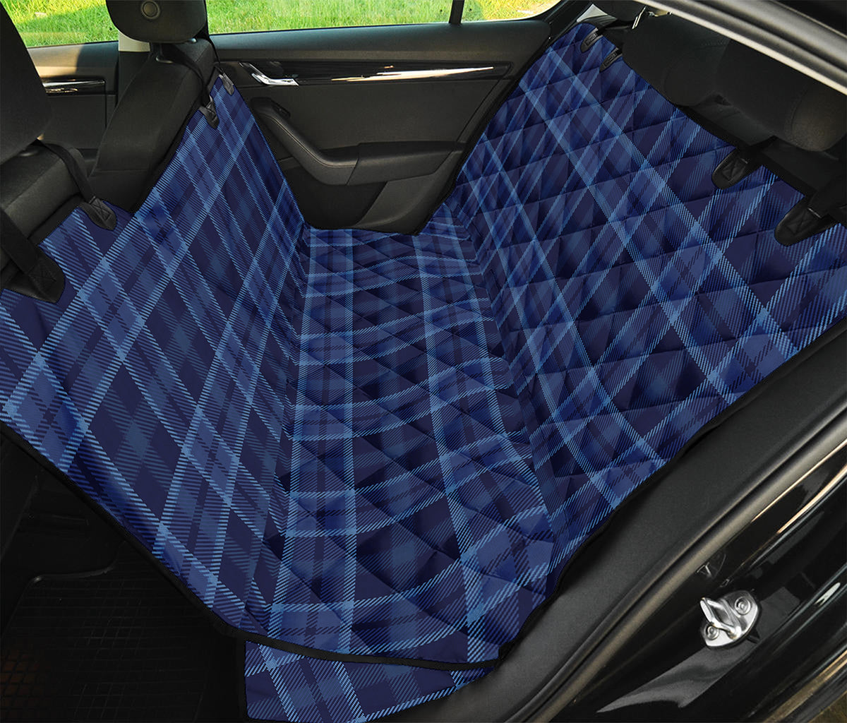 Blue Tartan Pattern Print Pet Car Back Seat Cover