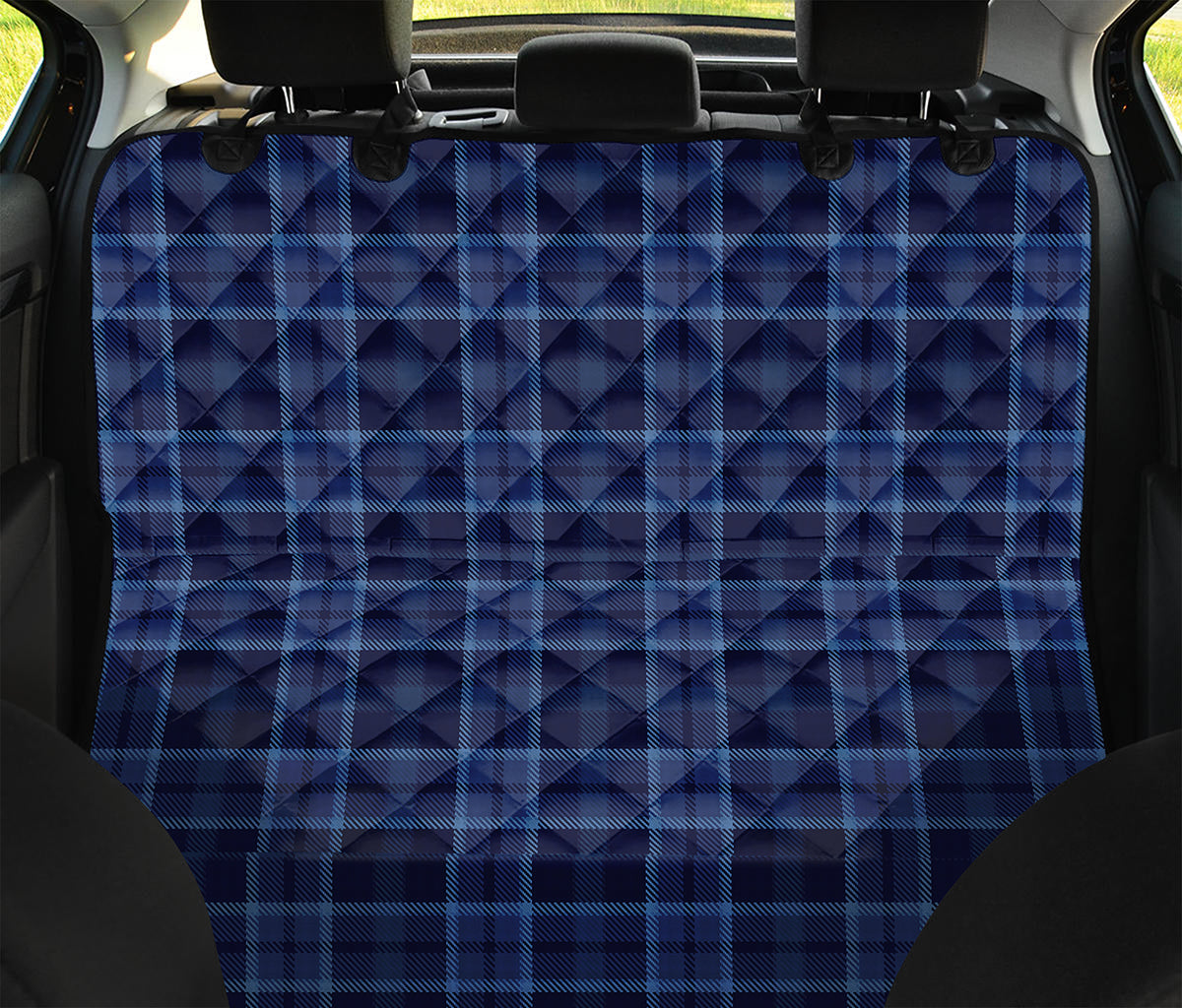 Blue Tartan Pattern Print Pet Car Back Seat Cover